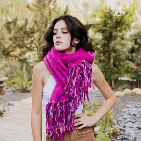 NEW Luxe Line Boho Festival Style Fringe Long Soft Wrap Scarf Orange or Hot Pink - Picture 1 of 6